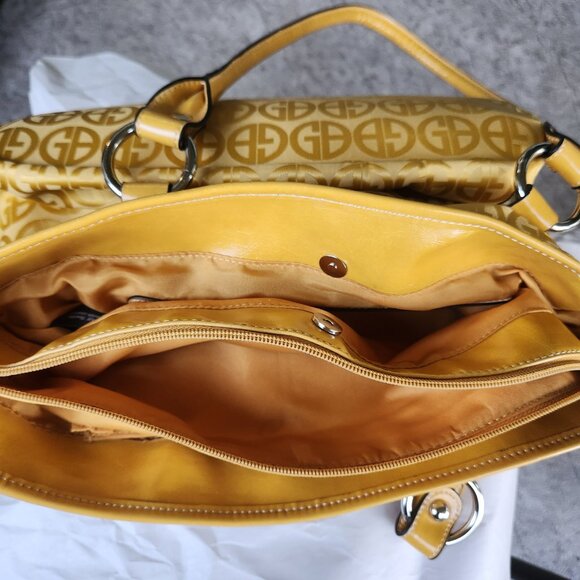 Giani Bernini NEW Gold Logo Tote Bag Faux Leather & Fabric Shoulder Purse NWOT - Picture 7 of 14